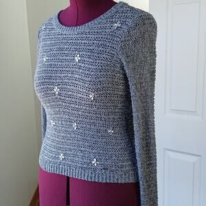 Hollister Grey Sparkle Knit Sweater Medium repaired bejeweled silver lightweight
